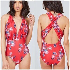 NEW ModCloth Red Floral Lauren One Piece Swimsuit